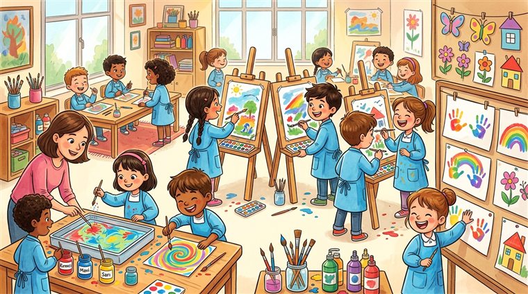 Çocuklarla resim, ebru ve el becerisi sanat atölyesi