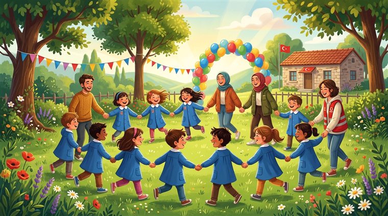 Okul bahçesinde çocuklarla oyun ve sosyal dayanışma etkinlikleri